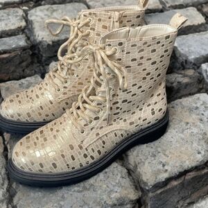 Gold Lace-Up Combat Ankle Boots Sz 8
